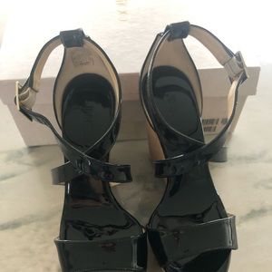 Jimmy Choo Portia 120 Patent Leather Wedge Sandals-authentic